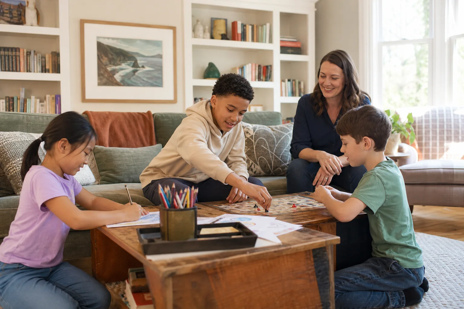 Children ages 5 to 15 enjoying supervised respite activities in a host home