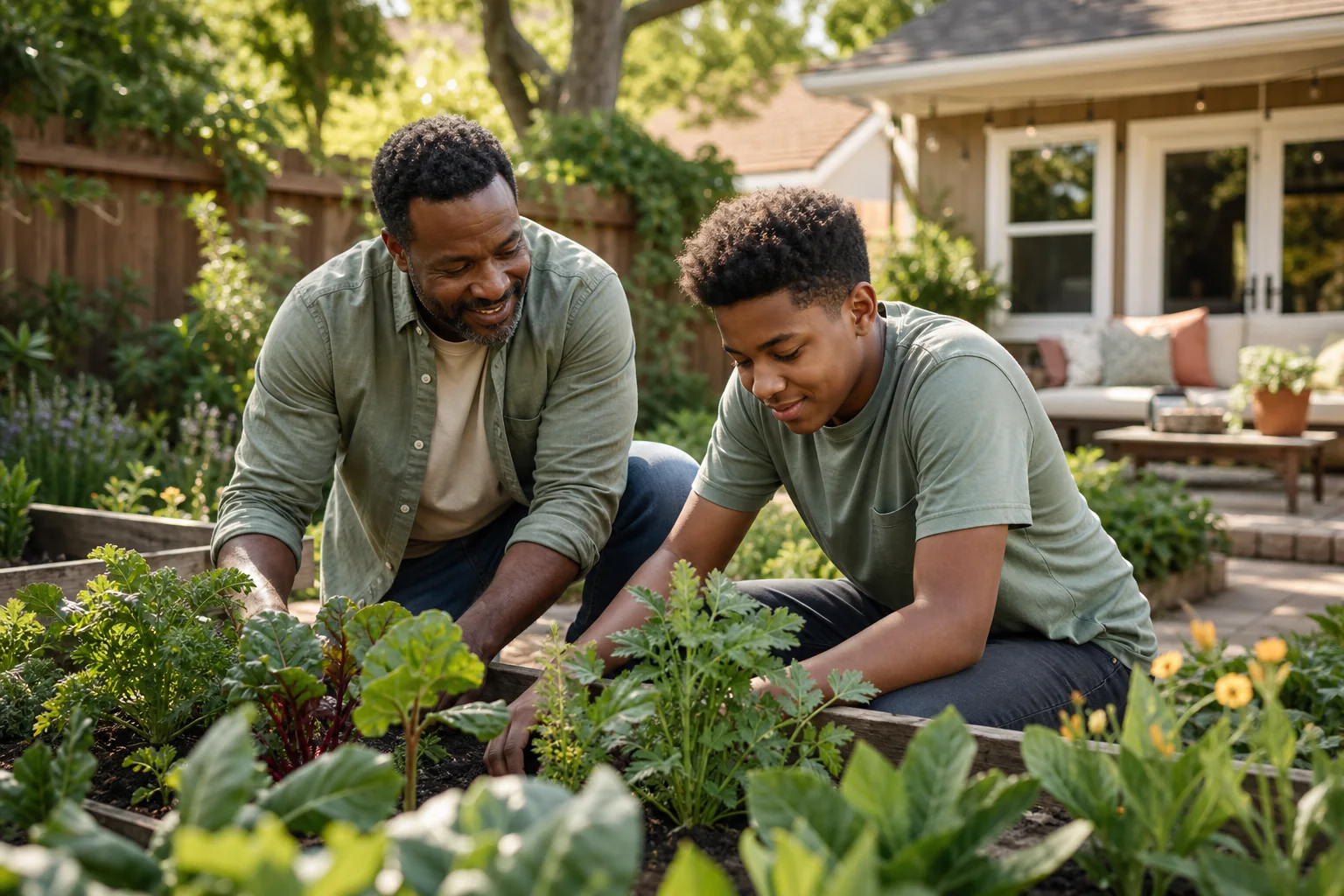 Teen enjoying a supervised garden activity with a respite host